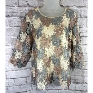 Bedford Fair Lace Crochet Top Medium Whimsy Fairy Coquette Ethereal Dainty Boho